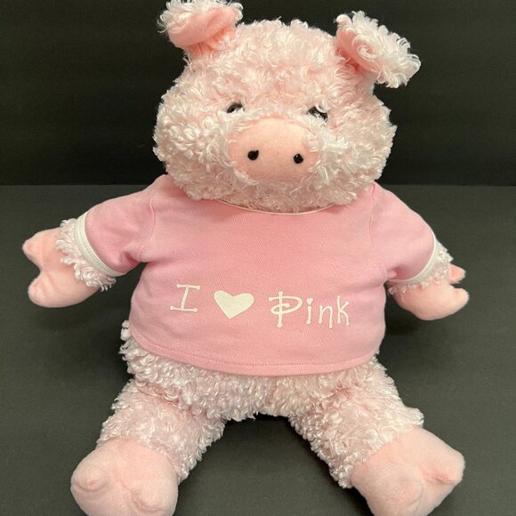 Pig Fluffy Plush Stuffed Animal with Pink Tee Shirt Wacky Bear Factory - Picture 1 of 5